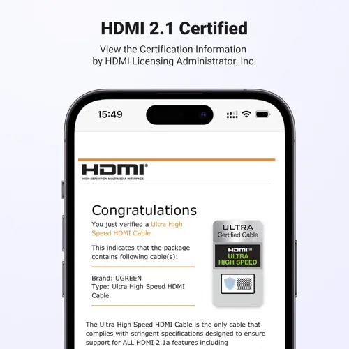 UGREEN 8K HDMI 2.1 Cable Certified 10FT, 10K Ultra High Speed HDMI Cord 4K 240Hz 48Gbps HDCP 2.2&2.3 eARC HDR Dolby Compatible for PS5 Xbox Series X/Switch 2/Roku TV/Laptop/Monitor/Mac mini M4 Pro