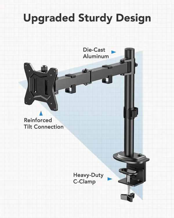 HUANUO HNCM15 Single Monitor Mount is designed for 13"–32" monitors and supports up to 17.6 lbs (8kg).