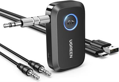 UGREEN 5.3 Aux Bluetooth Adapter for Car, [Greater Connection] Bluetooth Aux Adapter for Car, Bluetooth aux for Wireless Audio Receiver for Home Stereo/Wired Speaker, 15H Battery Life