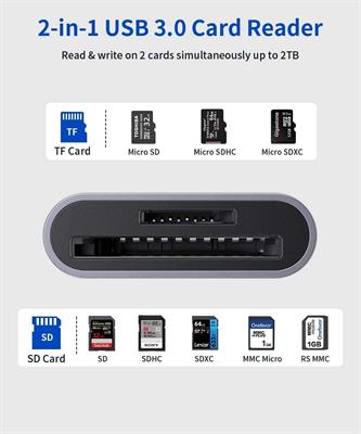 JSAUX USB 3.0 SD to SD/Micro Card Adapter 5Gbps 2TB Capacity TF SD Micro SD