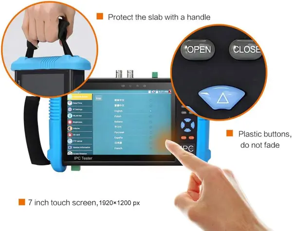 7" IPS Touch Screen 4K H.265 IP Camera Tester - IPC-9800 Plus, CCTV, CVBS, Analog Tester, Built-in WiFi, POE, HDMI, RJ45 TDR, Dual Window, 8GB TF Card, Firmware
