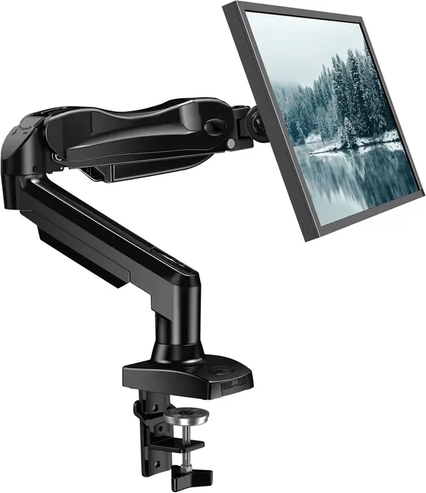 HUANUO HNSS6 Single Monitor Mount, 13 to 32 Inch Monitor Arm, Adjustable Monitor Stand, Vesa Mount with Clamp and Grommet Base - Fits 4.4 to 19.8lbs LCD Computer Monitors