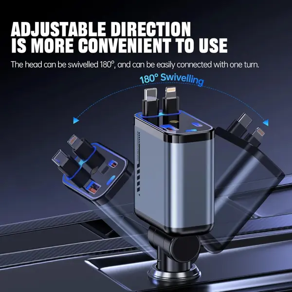 120W Retractable Car Charger with Starlight, 4 in 1 Fast Charging USB-C Car Adapter,for iPhone 17 Pro Max Air 16 15 14 13 Plus