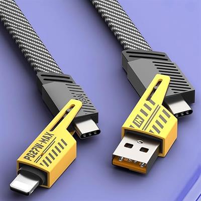 USB C Cable [PD 65W 4 in 1 Fast Charging Cable] Flat Nylon Braided USB C to USB C Charger Cord with Data Transfer, Universal Charging Combo Type C/USB A/L Port, for iPhone/iPad/MacBook/Samsung,1 Meter