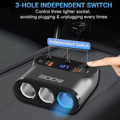 Cigarette Lighter Splitter 300W: OUFFUN Dual 18W QC3.0 and 30W PD USB-C Multi Way Cigarette Lighter Adapter DC Outlet Car 12V Splitter with LED Voltmeter Switches for iPhone Samsung Phone GPS Dash Cam