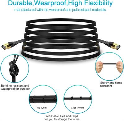Cat 8 Ethernet Cable 50 ft Flat Black, Cat8 Ethernet Cord High Speed 40Gbps 2000Mhz Weatherproof Heavy Duty Cat8 RJ45 Cable for Router Gaming Modem PC PS4 PS5 Xbox