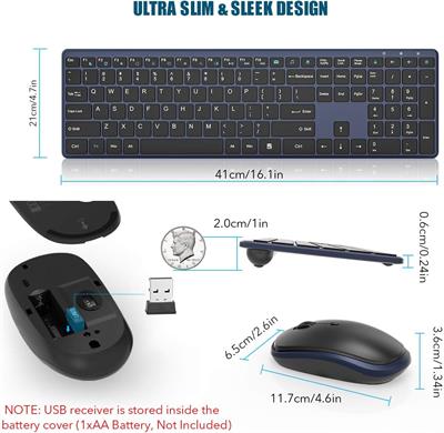 Ultra Slim Wireless Multimedia Keyboard KG9013 and Mouse G3180E  Silent, 2.4GHz for Computer, Desktop, PC, Notebook, Laptop (BLACK)