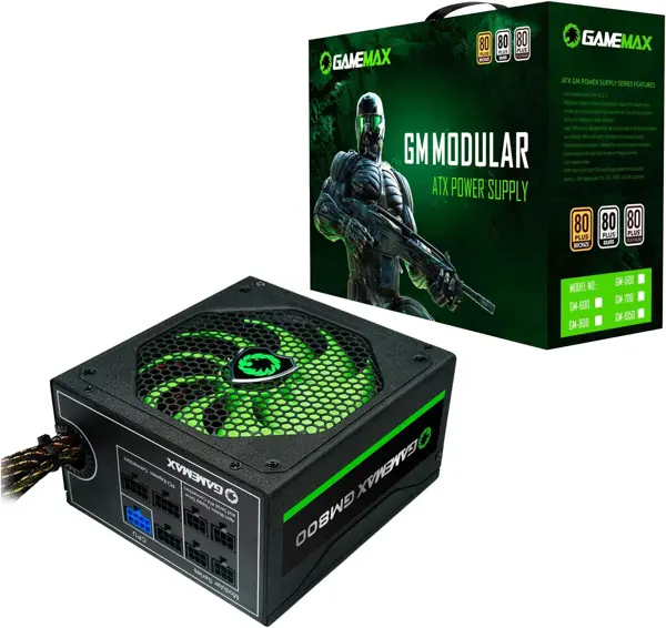 GameMax GM-800 80 Plus Bronze 800 W Modular Active PFC 14CM Fan ATX Power Supply Unit - Black