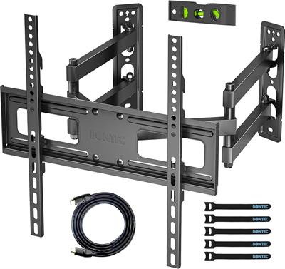 BONTEC MT400 Corner TV Wall Mount Bracket for 26-50 inch LED LCD Flat Curved TVs, Tilt Swivel Extendable Full Motion TV Bracket with Dual Articulating Arms, Holds up to 45Kgs.
