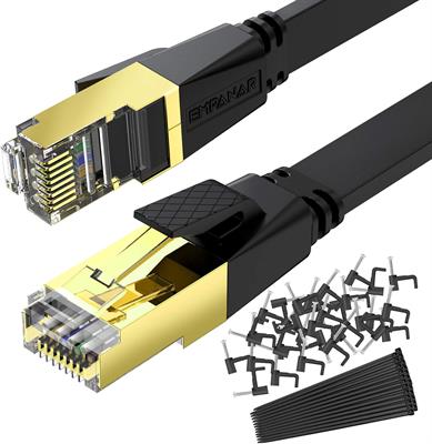 Cat 8 Ethernet Cable 50 ft Flat Black, Cat8 Ethernet Cord High Speed 40Gbps 2000Mhz Weatherproof Heavy Duty Cat8 RJ45 Cable for Router Gaming Modem PC PS4 PS5 Xbox