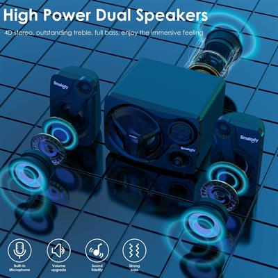 Smalody Computer Speakers for Desktop with Subwoofer Bluetooth, 2.1 PC Speakers System for Gaming Monitor