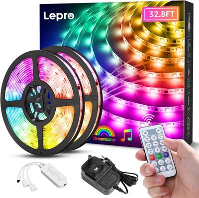 Lepro LED Strip Lights, 32.8ft Music Sync Magic Color Light Strip with Remote, Dreamcolor  Color Changing Lights, 5050 RGB Lights for Bedroom, Home, Gaming Room, Party, TV, Wall Decor