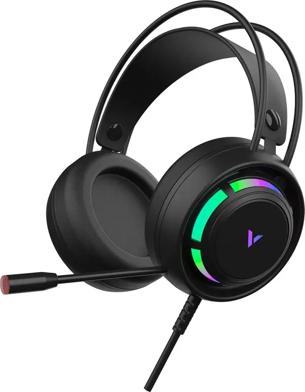RAPOO VH110 Illuminated Gaming Headset with Mic for Xbox One/PS4/PS5/PC/Tablet/Smartphone | 3.5mm Audio & USB Port | Volume Control, Mute Function Key, Adjustable Sound Modes, Soft Memory Earmuffs