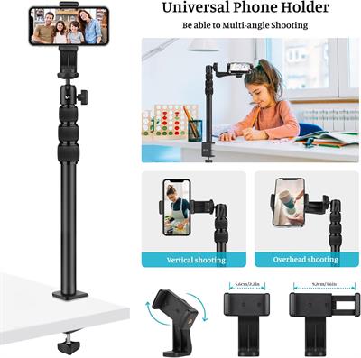 VICTIV Camera Desk Mount Table Stand with Ball Head, 15"-41" Adjustable Desktop Light Stand, Tabletop C Clamp with Phone Clamp, for DSLR Camera, Ring Light, Panel Light, Webcam, Phone