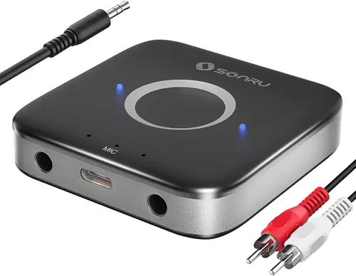 SONRU Bluetooth 5.3 Adapter Hi-Fi Equipment for Car Wireless Audio Receiver with 3.5mm AUX RCA Cable, Noise Cancellation, Dual AUX Outputs for Home Speakers Wired Headphones