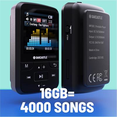 MP3 Player with Bluetooth | Portable Music Player with Headphones | Colour Screen, Easy Controls, Lock Button, Sports Clip | Oakcastle 8GB Bluetooth