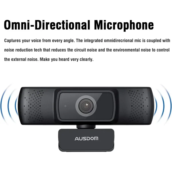AUSDOM AF640 Full HD Business Web Camera Autofocus 1080P with Dual Noise Reduction Microphones, 90° Wide-Angle View for Desktop/Laptop/Mac, Work with Skype/Twitch/Lync/WebEx