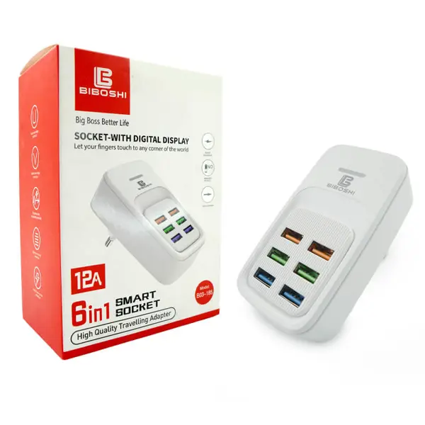 Biboshi Socket With Digital Display 6 in 1 USB Charger 31650