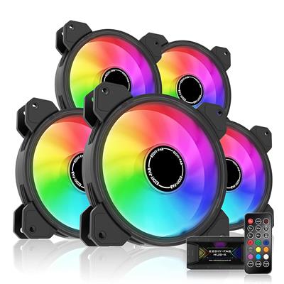 EZDIY-FAB 120mm Computer Case Fan,Motherboard Aura Sync Fan,High Airflow,Speed Adjustable, ARGB Fan with Fan Hub and Remote-5 Pack