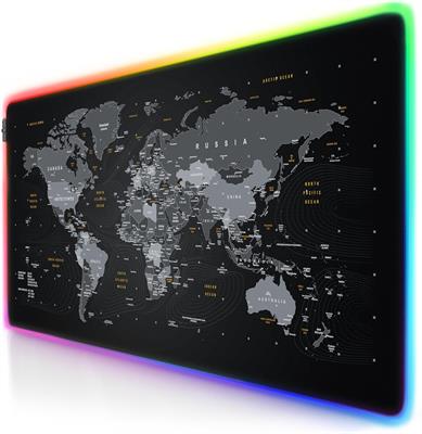 Titanwolf - XXXL RGB Gaming Mouse Mat - 1200 x 600 mm - Mouse Mat - LED Multi Colour - 7 LED Colours Plus 4 Effect Modes - for Precision and Speed - Rubberised Base - World Map