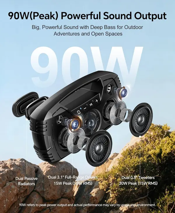 Houl Zallee Vocboom E86 Bluetooth Speaker, IPX7 Waterproof, 90W Peak, 32H, Black | Floating Design, Deep Bass, TWS Stereo