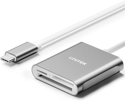 Unitek USB C SD Card Reader, Aluminum 3-Slot USB 3.0 Type-C Flash Memory Card Reader for USB C Device, Supports SanDisk Compact Flash Memory Card and Lexar Professional CompactFlash Card - Grey