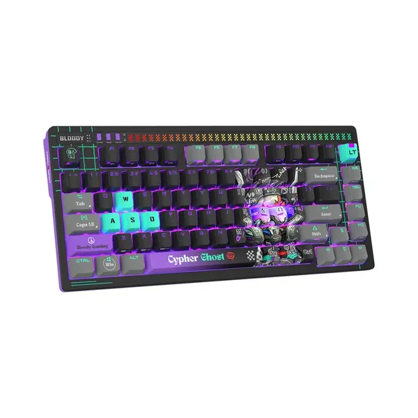 Bloody AT75 Cypher Ghost Mechanical Gaming Keyboard, Alpha Optical Switch, 7 RGB Backlit Effects