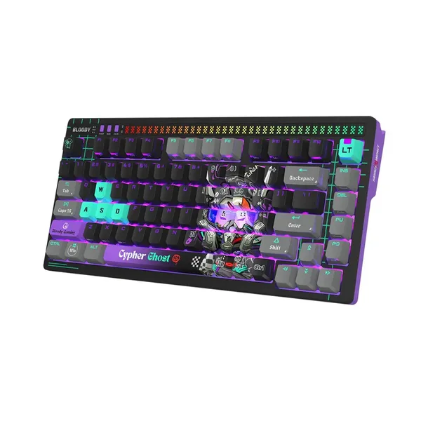 Bloody AT75 Cypher Ghost Mechanical Gaming Keyboard, Alpha Optical Switch, 7 RGB Backlit Effects