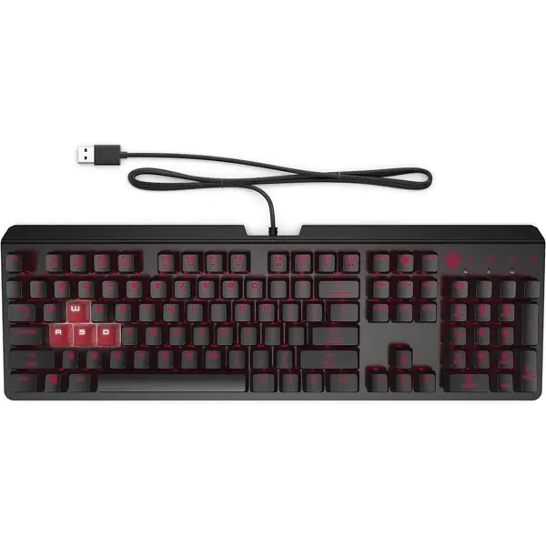 HP Omen Encoder Mechanical Gaming Wired Keyboard, Full-Size, Cherry MX Red Switches, Anti-Ghosting with N-key Rollover, Red LED Keylighting, 180cm Braided Cable, English Layout, Black (USED)
