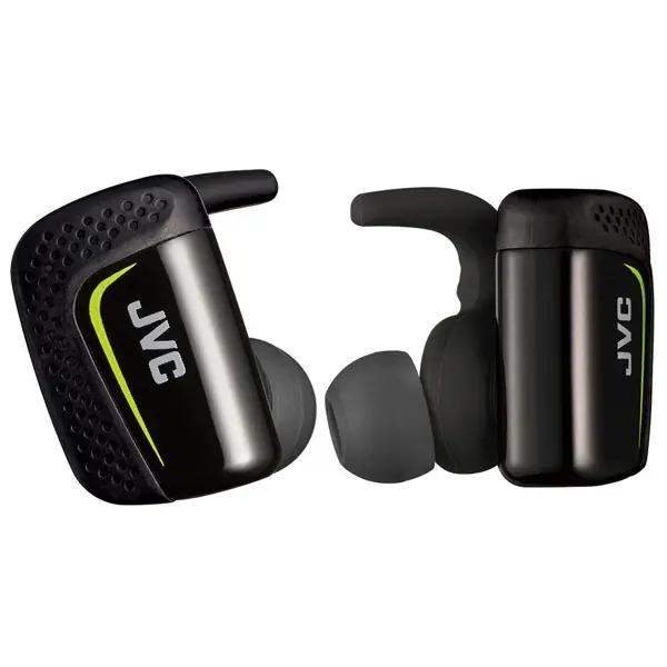 JVC True Wireless Earbuds for Sports & Fitness, Sweat/Water Proof IPX5, Bluetooth Connectivity, Pivot Motion Fit, 3 Point Support Structure, 3+6 Hours Battery Life - HAET90BTB (Black)