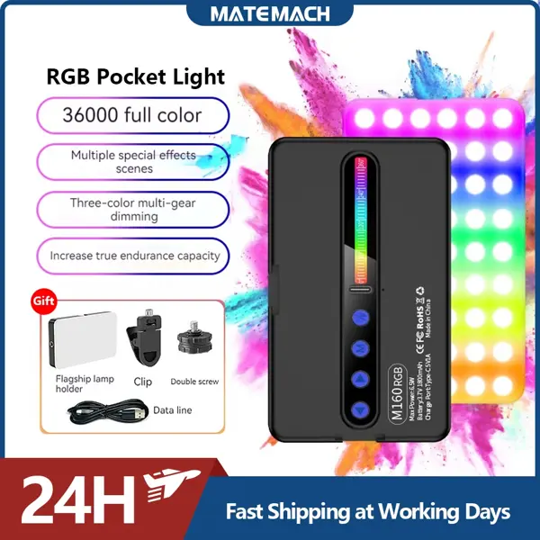 MATEMACH M160 RGB LED Video Light 2700-6500K For Photography Fill Light CCT Mode Color Temperature Variation Vlog Pocket Lamp