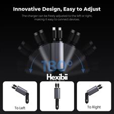 Hexibii 4 in 1 Fast Car Phone Charger, Retractable Car Charger, 120W, Retractable Cables (2.6Ft) and 2 USB Ports Car Charger Adapter, Compatible with iPhone 15/15 Pro Max/14 Pro Max/13/12/11,Galaxy S23/22,Pixel
