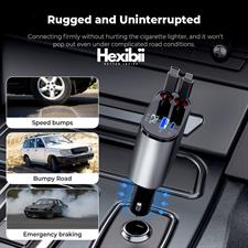Hexibii 4 in 1 Fast Car Phone Charger, Retractable Car Charger, 120W, Retractable Cables (2.6Ft) and 2 USB Ports Car Charger Adapter, Compatible with iPhone 15/15 Pro Max/14 Pro Max/13/12/11,Galaxy S23/22,Pixel