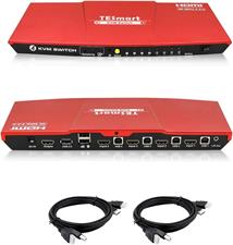 TESmart HDMI 4K Ultra HD 4x1 HDMI KVM Switch 3840x2160@60Hz 4:4:4 with 2 Pcs 5ft KVM Cables Supports USB 2.0 Device Control up to 4 Computers/Servers/DVR