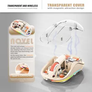 Beautiful Transparent Wireless Mouse, Dual Bluetooth & 2.4GHz for Multi Device, USB-C Receiver Ideal for MacBook/Laptops, Rechargeable, Cool LED - Cream