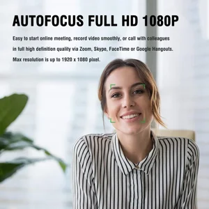 AUSDOM AF640 Full HD Business Web Camera Autofocus 1080P with Dual Noise Reduction Microphones, 90° Wide-Angle View for Desktop/Laptop/Mac, Work with Skype/Twitch/Lync/WebEx