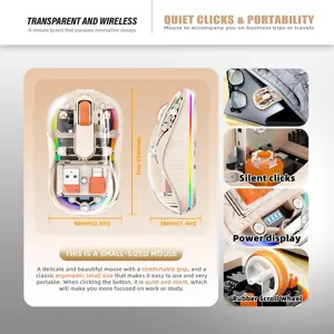 Beautiful Transparent Wireless Mouse, Dual Bluetooth & 2.4GHz for Multi Device, USB-C Receiver Ideal for MacBook/Laptops, Rechargeable, Cool LED - Cream