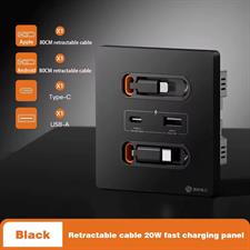 20W Universal Type-C USB Socket Retractable Charging Cable for PC Glass Panel Wall Fast Charging