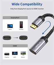 JSAUX 4K DisplayPort to HDMI Adapter, [Nylon Braided, Aluminum Shell] (2K 60Hz, 1080p 120Hz) DP to HDMI Converter Male to Female Compatible with HP, ThinkPad, AMD, NVIDIA, Desktop, and More-Grey