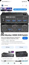 USB 3.0 HDMI KVM Switch 4K@60Hz 2K@144Hz, 2 PC 2 Monitors, EDID Emulator, Dual Monitor KVM Switch for 2 Computers Share 2 Monitors and 4 USB 3.0 Ports, Wired Remote & Cables Included