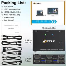 USB 3.0 HDMI KVM Switch 4K@60Hz 2K@144Hz, 2 PC 2 Monitors, EDID Emulator, Dual Monitor KVM Switch for 2 Computers Share 2 Monitors and 4 USB 3.0 Ports, Wired Remote & Cables Included