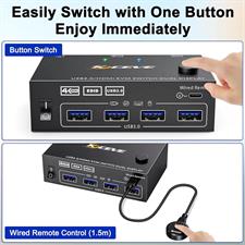 USB 3.0 HDMI KVM Switch 4K@60Hz 2K@144Hz, 2 PC 2 Monitors, EDID Emulator, Dual Monitor KVM Switch for 2 Computers Share 2 Monitors and 4 USB 3.0 Ports, Wired Remote & Cables Included