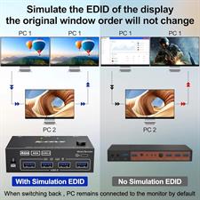 USB 3.0 HDMI KVM Switch 4K@60Hz 2K@144Hz, 2 PC 2 Monitors, EDID Emulator, Dual Monitor KVM Switch for 2 Computers Share 2 Monitors and 4 USB 3.0 Ports, Wired Remote & Cables Included