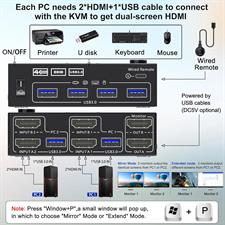 USB 3.0 HDMI KVM Switch 4K@60Hz 2K@144Hz, 2 PC 2 Monitors, EDID Emulator, Dual Monitor KVM Switch for 2 Computers Share 2 Monitors and 4 USB 3.0 Ports, Wired Remote & Cables Included