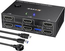 USB 3.0 HDMI KVM Switch 4K@60Hz 2K@144Hz, 2 PC 2 Monitors, EDID Emulator, Dual Monitor KVM Switch for 2 Computers Share 2 Monitors and 4 USB 3.0 Ports, Wired Remote & Cables Included