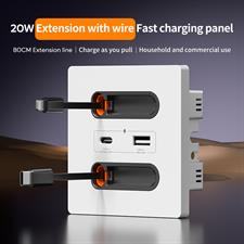 20W Universal Type-C USB Socket Retractable Charging Cable for PC Glass Panel Wall Fast Charging
