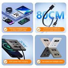 20W Universal Type-C USB Socket Retractable Charging Cable for PC Glass Panel Wall Fast Charging