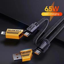 USB C Cable [PD 65W 4 in 1 Fast Charging Cable] Flat Nylon Braided USB C to USB C Charger Cord with Data Transfer, Universal Charging Combo Type C/USB A/L Port, for iPhone/iPad/MacBook/Samsung,1 Meter