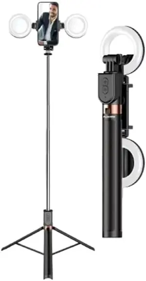 PLOKAMA Live-K9 PRO Tripod Stand, 170cm Height, Bluetooth Remote, LED Fill Light, Compatible with iPhone and Android Smartphones, Black