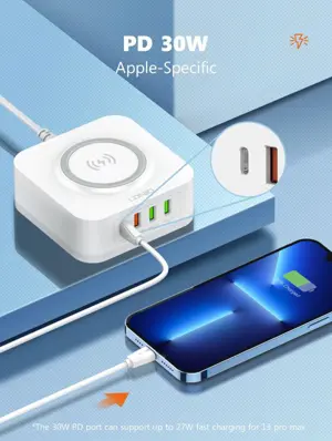 32W Desktop 5 In 1 Wireless Charging Station + QC3.0/ PD 30W CHARGER EU PLUG | LDNIO AW004